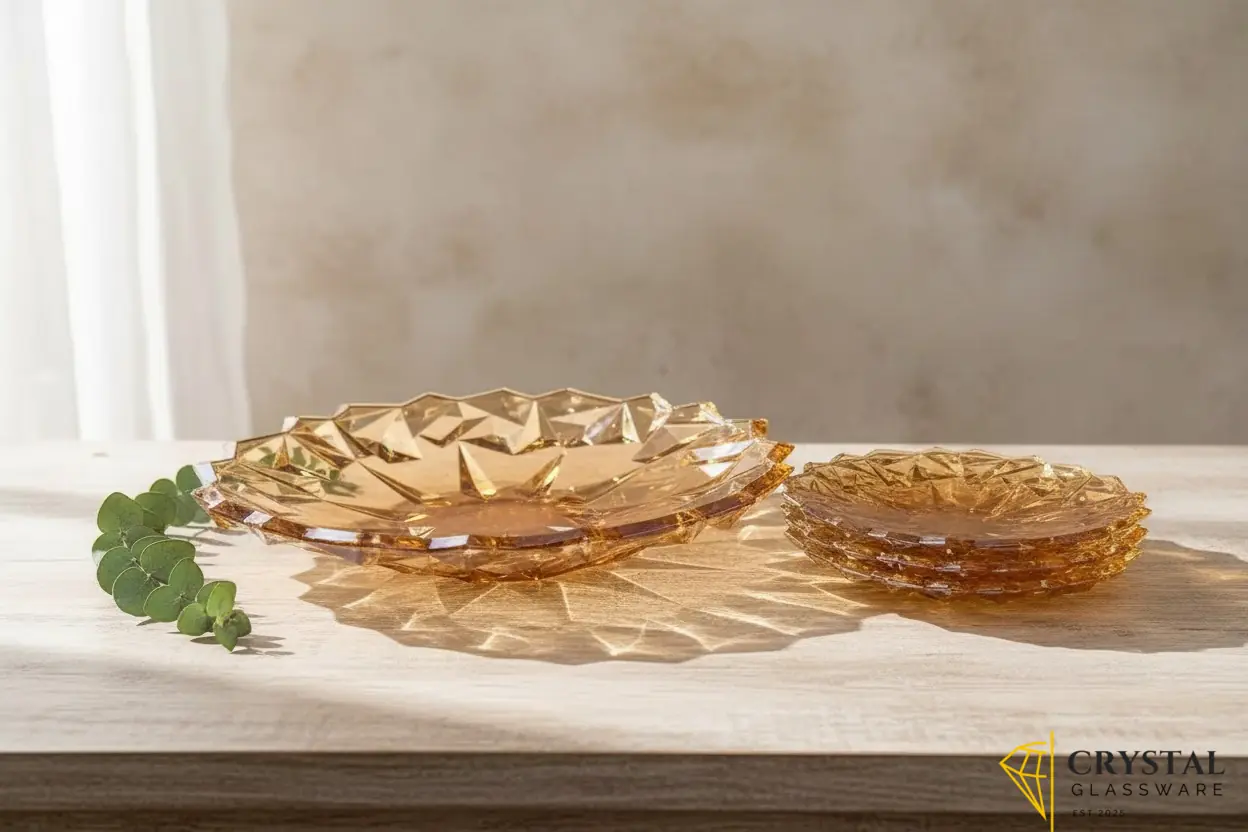 Delisoga Premium Gold 7-Piece Glass Cake Set - 1 Large Plate & 6 Quarter Plates for Snacking & Serving